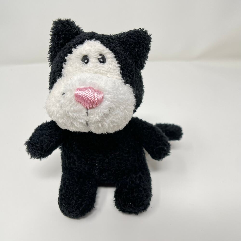 GUND Itty Bitty Pets Bits Black & White  Cat Small 4.5" Plush Pink Nose